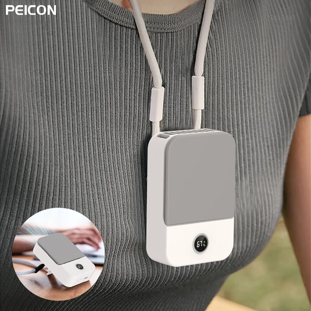 Mini tragbarer Lüfter wiederauf ladbarer hängender Hals ventilator leise kleine Handheld Turbo Blade less USB-Lüfter 3-Gang für Outdoor-Reisen Camping Image