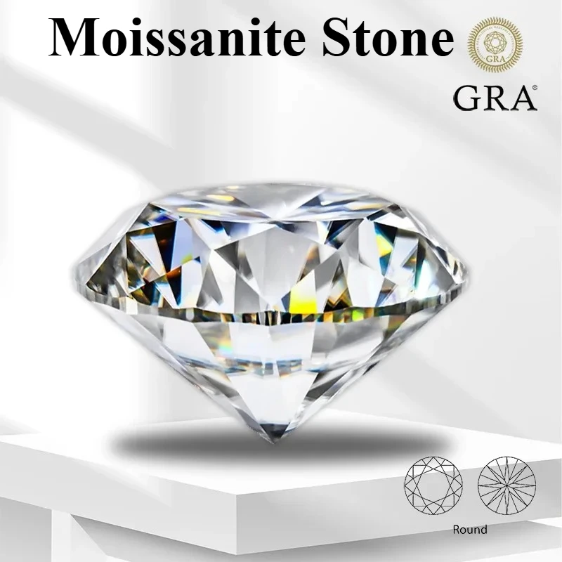 Moissanit-Stein, runder Schliff, Farbe D, VVS1, 0,1 ct-12 ct, im Labor gezüchteter Edelstein, Anhänger, Schmuck, besteht den Diamanttester, mit Zertifikat Image