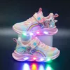 Disney Mädchen Freizeitschuhe Led Lichter Mesh Atmungsaktive Kinder Sport Prinzessin Elsa Rosa Lila Schuhe Turnschuhe Größe 22-35