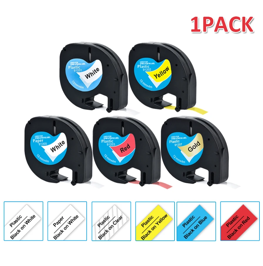 1 Stück kompatibles Dymo Letratag Etiketten band Nachfüllen 12mm x 4m Kunststoff papier 91201 91202 16952 91331 Etikett ier band Image