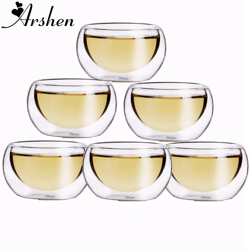 Langlebig 6 teile/satz 50ML Klare Tassen Trinken Gesunde Tasse Hitzebeständige Doppel Wand Schicht Tee Tasse Geschenk Wasser blume Tee Tassen Image