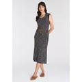 Jerseykleid KANGAROOS, Damen, Gr. 38, N-Gr, schwarz (schwarz, grau, weiß), Jersey, Obermaterial: 100% Baumwolle, bedruckt, gepunktet, gemustert, ethno, Minimalmuster, casual, figurbetont wadenlang, Rundhals, Kurzarm, Kleider, mit modischem Alloverprint