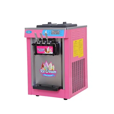 Desktop 20L Commercial Ice Cream Machine Three-head Soft Ice Cream Maker Machine Pink Color Electric