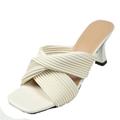 NBTOICDAS Womens Kitten Heel Sandals Square Open Toe Slip on Mules Prom Party Dress Shoes(Color:White,Size:9 UK)