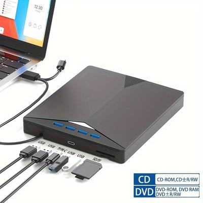 TEMU External Cd/dvd Drive For Laptop, Usb 3.0 Ultra-slim Portable Burner Writer Compatible With Macbook Pro/air Imac Desktop Windows 7/8/10/xp/vista (7 In1-black)