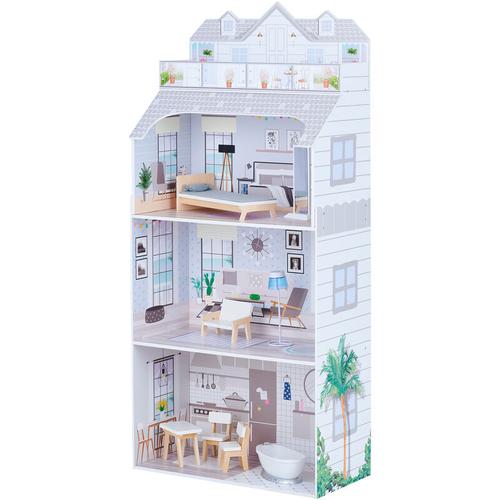 Teamson Kids - Holz-Puppenhaus Deluxe – 3 Etagen für 30 cm große Puppen - Grau