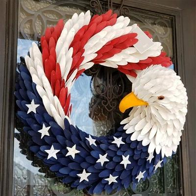 Patriotic Wreath American Flag Bald Eagle Wreath, Independence Day 4th July Memorial Day Wreath for Front Door, Farmhouse Wreath Artificial Wreaths for Front Door Summer Holiday Decor 15