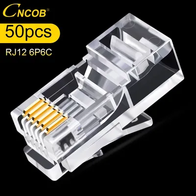 CNCOB RJ12 6P6C Long Body Unshielded Telephone Crystal Head Rj11 6 Core Telephone Line Modular Plug Jack Connector