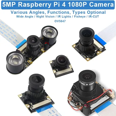 Raspberry Pi 5MP Camera OV5647 1080P Optional Wide Angle Night Vision IR-CUT Fisheye Webcam for