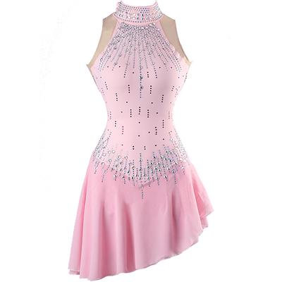 Figure Skating Dress Women's Girls' Ice Skating Dress Pink Patchwork Open Back Mesh Spandex High Elasticity Training Practice Professional Skating Wear Classic Crystal / Rhinestone Long Sleeve Ice