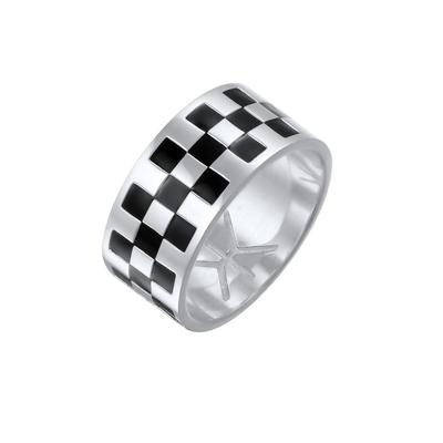 KUZZOI Bandring Schachbrettmuster Emaille 925 Sterling Silber 60 Herren Image