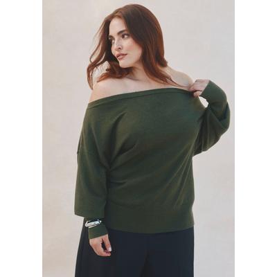 Plus Size Women's Slouchy Sweater by ELOQUII in Green Jacket Heather (Size 18/20)