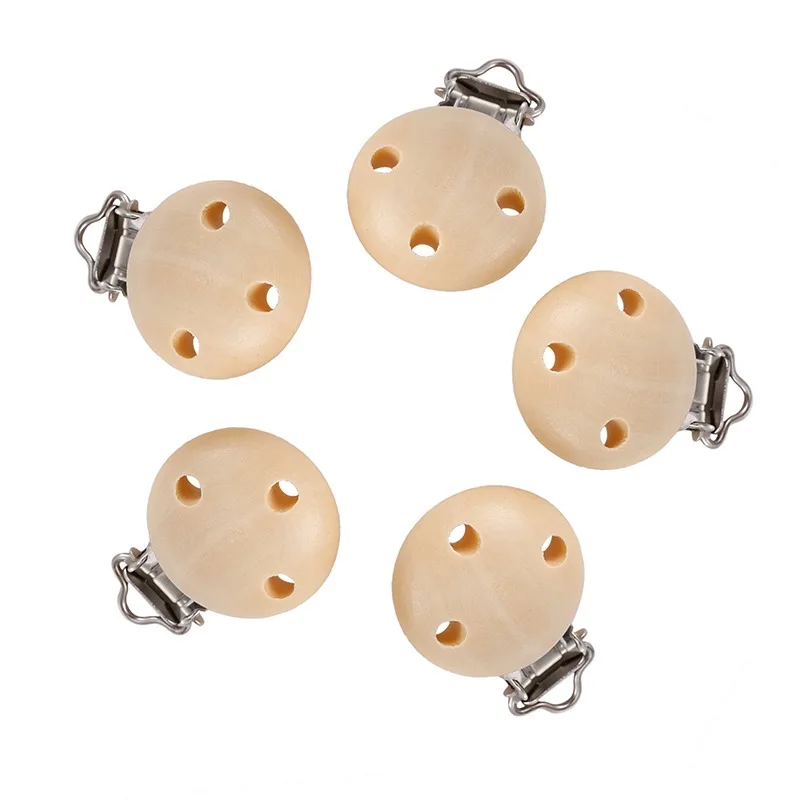 Baby-Schnullerclips aus Metall und Holz, einfarbige Halter, niedliche Schnullerverschlüsse für Kleinkinder, Zubehör Image
