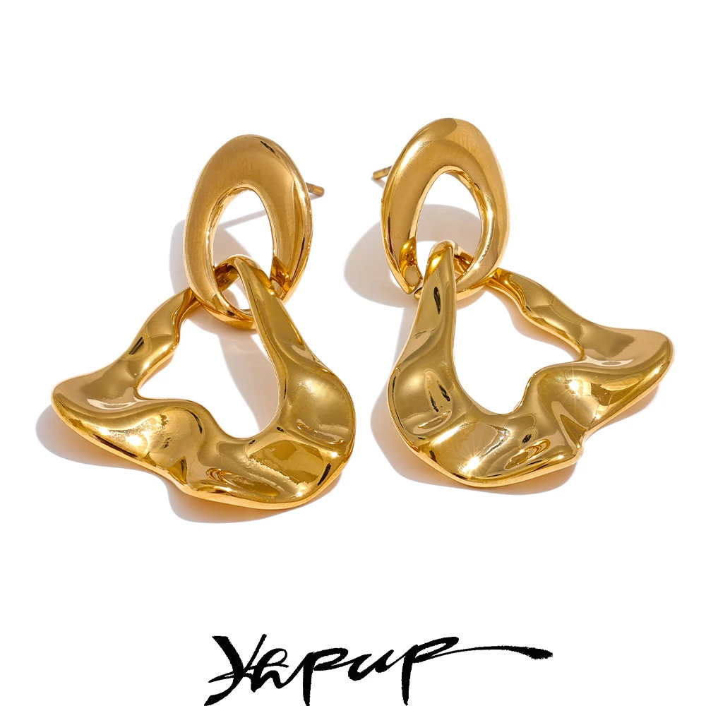 Yhpup Modische, geometrische Tropfen-Ohrringe aus Edelstahl, Statement-Party-Ohrringe für Frauen, rostfrei, personalisierter Schmuck, Geschenk Image