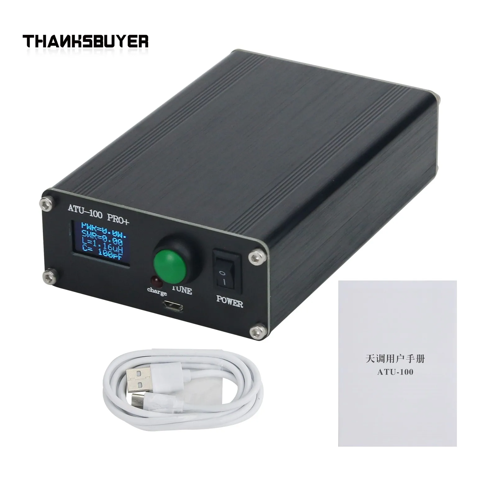 Hamgeek ATU-100 PRO+ 100 W 1,8–50 MHz automatischer Antennentuner, zusammengebaut mit 0,96 Zoll OLED-Display und Gehäuse Image