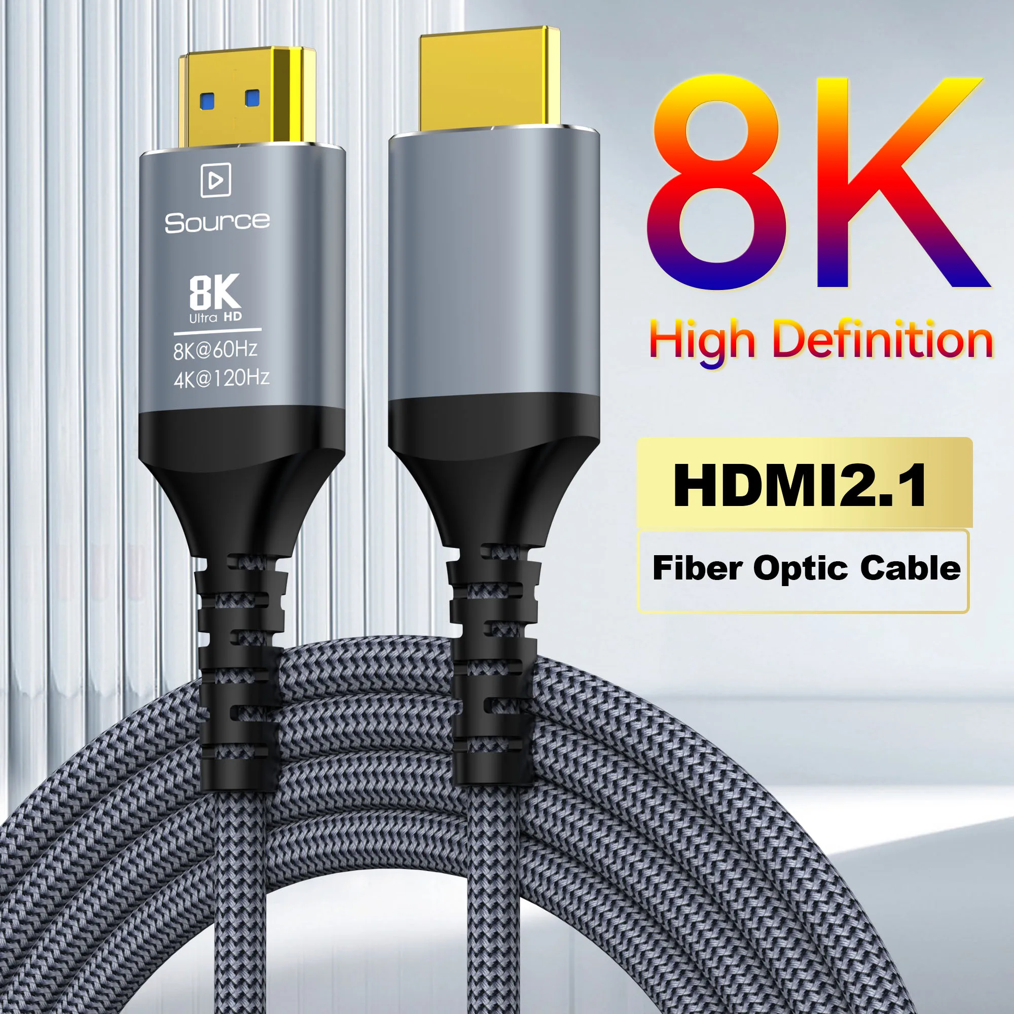 Glasfaser 8k HDMI langes Kabel 2.1,4k @ 120hz, 8k @ 60hz, HDCP 2,2 & 2.3,HDR 10, Earc HDMI 2,1 Kabel kompatibel mit Monitor TV ps5 ps4 Image