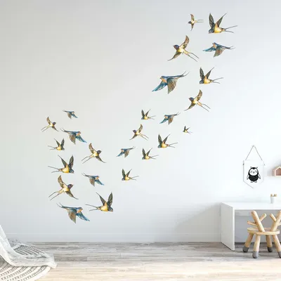 4 Stück Aquarell-Vogel-Wandaufkleber für Tür, Fenster, Wohnzimmer, Kinderzimmer, Dekoration, Image