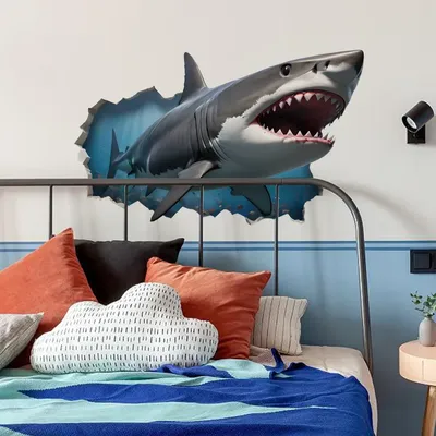 Kreatives Loch 3D Hai Unterwasser Tier Wandaufkleber abnehmbare selbstklebende PVC Home Decor für Wohnzimmer Schlafzimmer Image