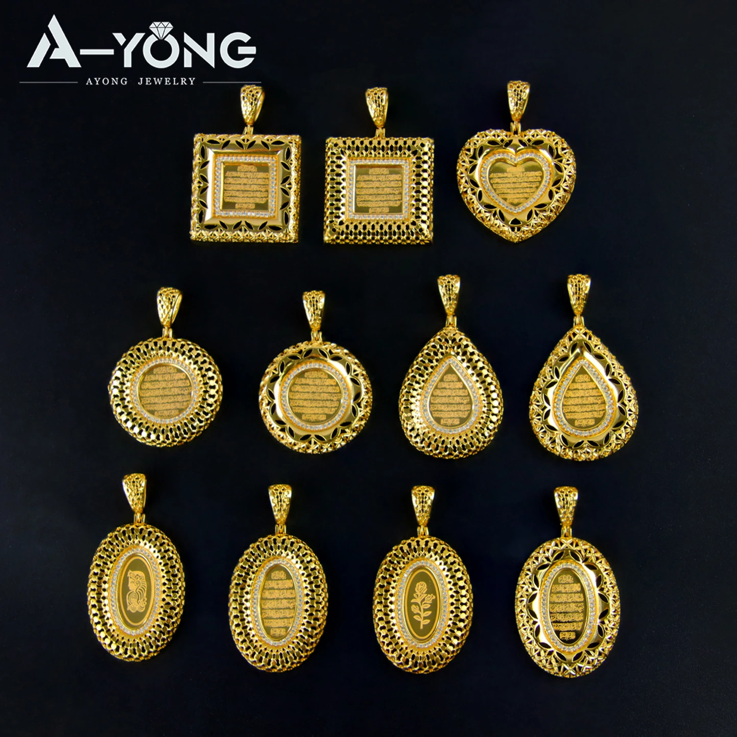 Arabische islamische Mode Anhänger 18k vergoldet Ayatul Kursi Schmuck Dubai Luxus Vintage Halskette Anhänger Oman Frauen Party Geschenk Image