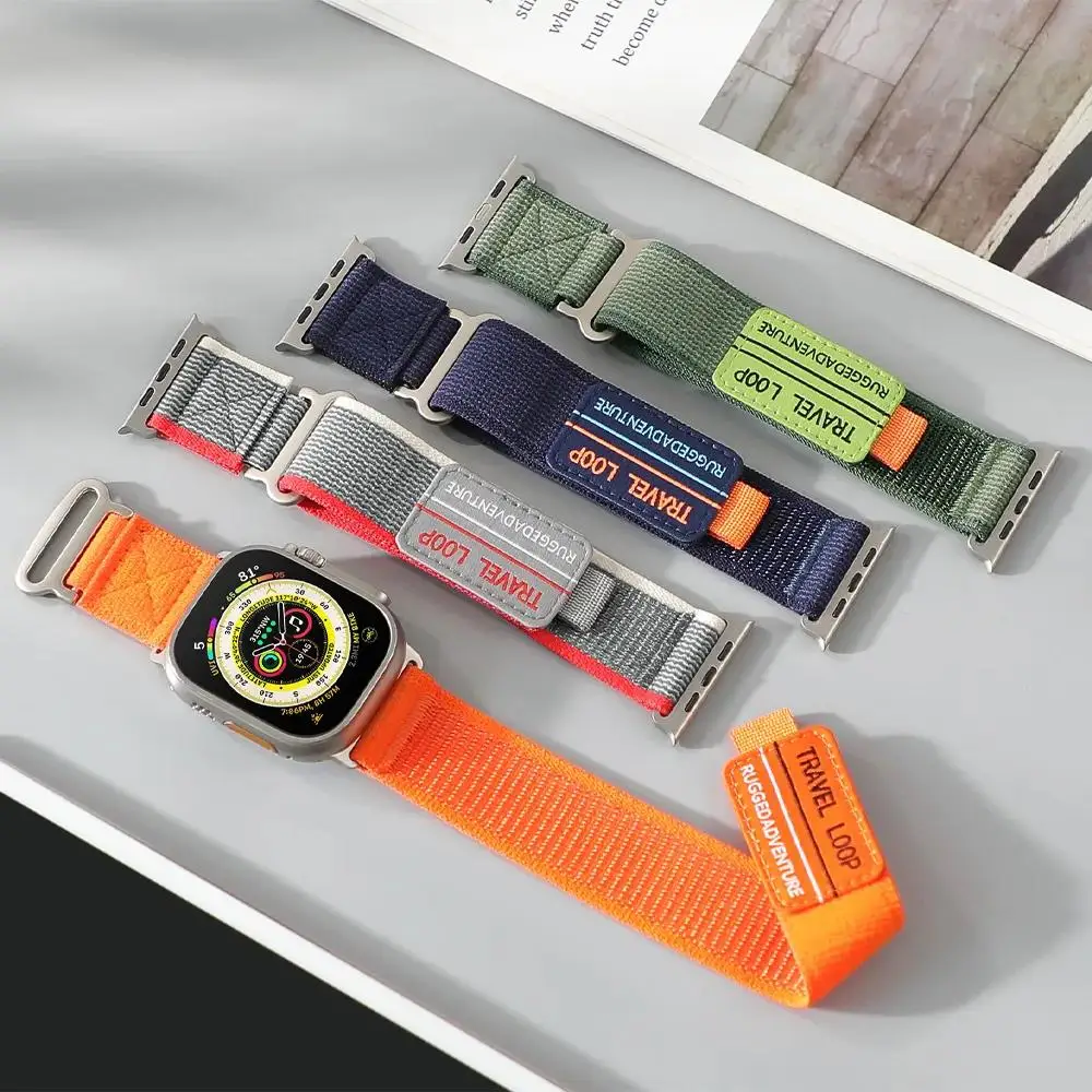 Trail Loop für Apple Watch Ultra Band 49 mm 44 mm 40 mm 45 mm 41 mm 38 mm 42 mm Nylon-Lederarmband iWatch-Serie SE 7 6 5 3 8 Armband Image