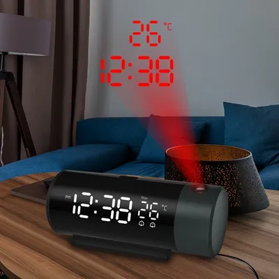 Digitaler Dual-Wecker, LED-Projektor, Thermometer, Schreibtisch, Schlafzimmer, Nachttisch ° Rotationsprojektion Snooze Clocks USB-Telefonladung