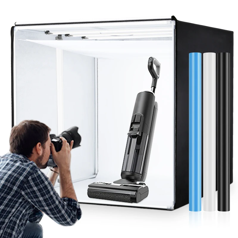 Große Lichtbox Fotografie Professionelle Fotobox mit 4 LED-Panels CRI 95+ Tisch-Fotokabinen-Schießzelt-Kit für Studio Image