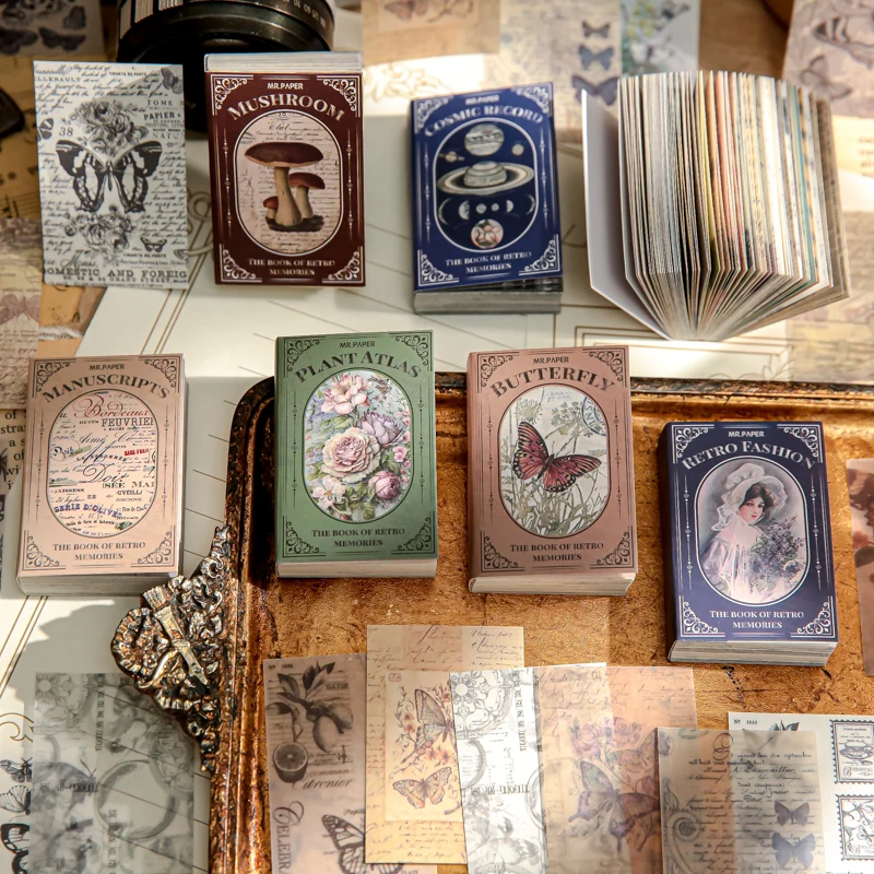 100 Stück/Buch Dual-Material-Materialbuch Retro Memoir Series Mini 50 Stück nicht wiederholbares Abreißhandbuch Dekoratives Papier