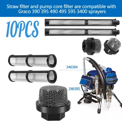 10 Stück Airless-Spritzpistolenfilter Spritzmaschine Filter Farbteile 60 Mesh Graco kompatibel mit 390 395 490 495 595 3400