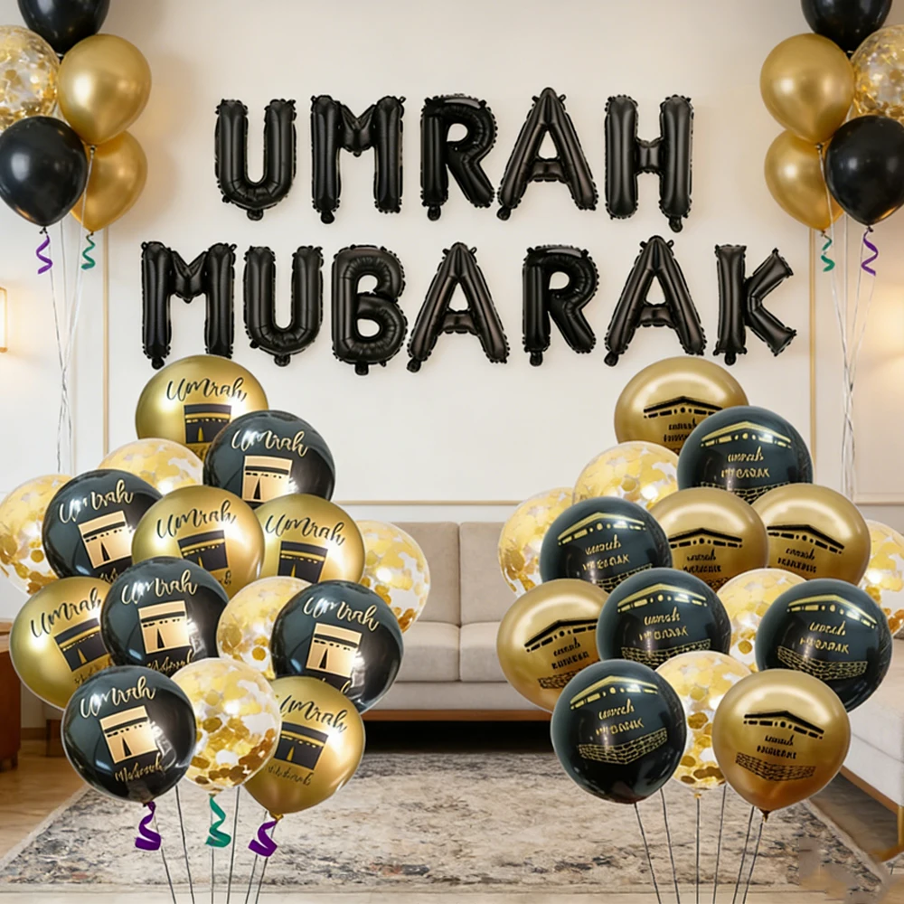 Schwarz Gold Umrah Mubarak Latex Folie Ballon Eid Mubarak Islamischen Muslimischen Ramadan Kareem Festival Party Eid al Adha Dekor Liefert Image