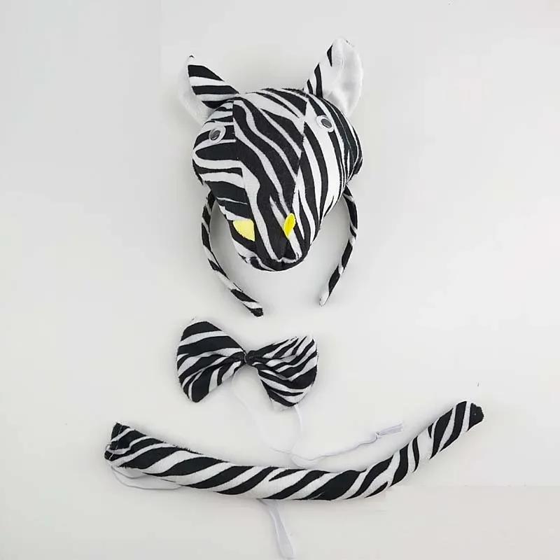 Erwachsene Kinder Plüsch Cartoon Tier Zebra Ohr Stirnband Haarband Schwanz Krawatte Geburtstag Party Cosplay Kostüm Weihnachten Halloween Image