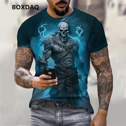 Horror Undead Schädel Männer T-Shirts 3D Skelett Druck Kurzarm Street Hip Hop Pullover T-Shirt 6xl
