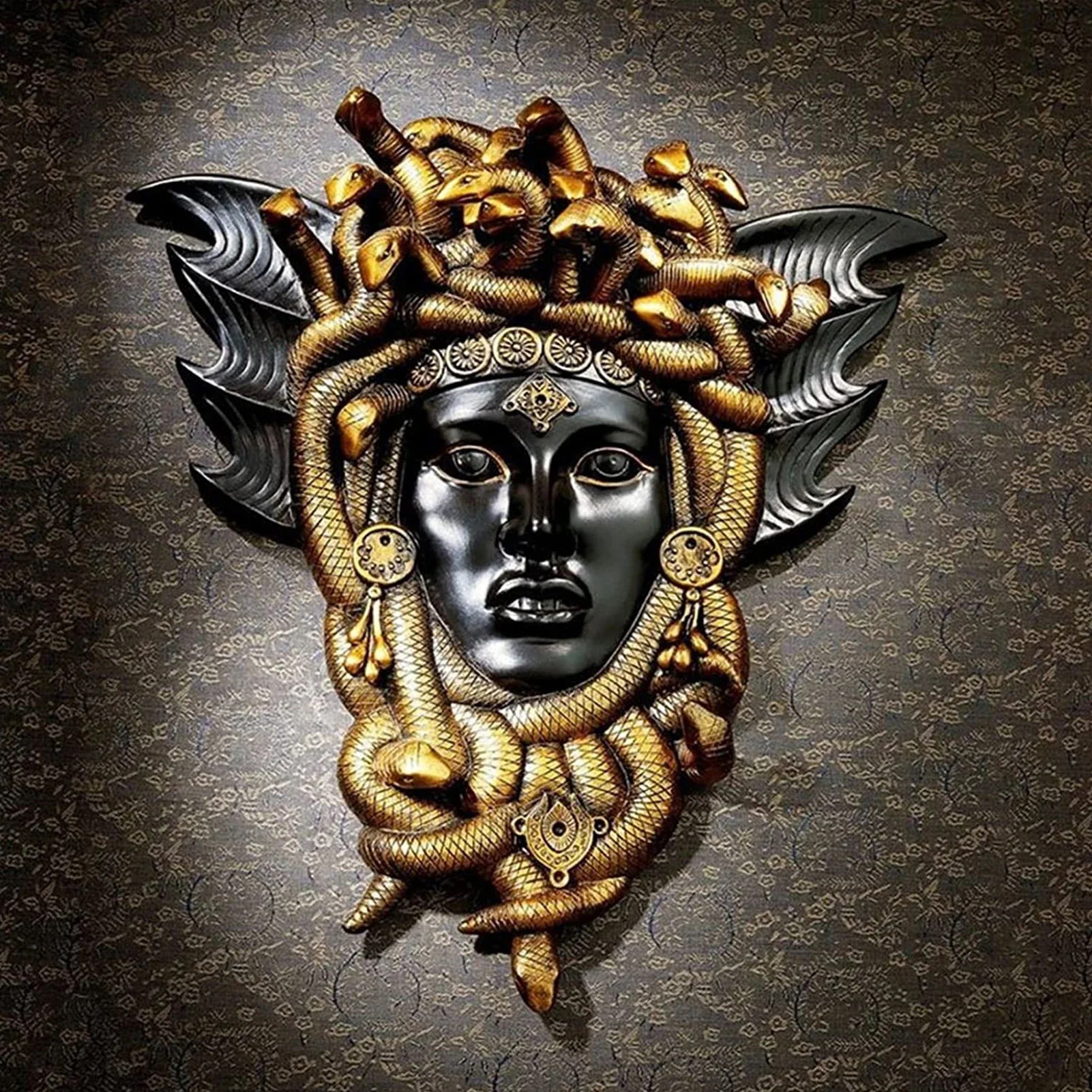 Medusa-Kopf mit Schlangen, Skulptur, Medusa-Statue, Dekor, Goldharz, Damen-Wandtafel, Wandbehang, Statue, Mythos, Monster Image