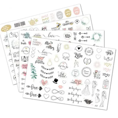 230 stücke/4 blätter Hochzeit Aufkleber Sets Hochzeit Scrapbooking Planer Aufkleber für Engagement, Image
