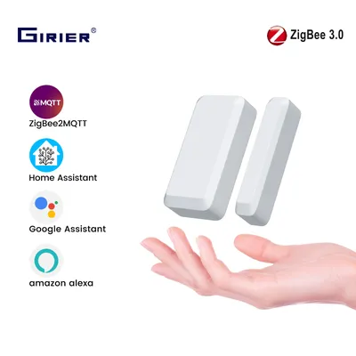 GIRIER ZigBee 3.0 Door Window Sensor Smart Contact Detector for Home Security Alarm System Compatible with Home Assistant MQTT