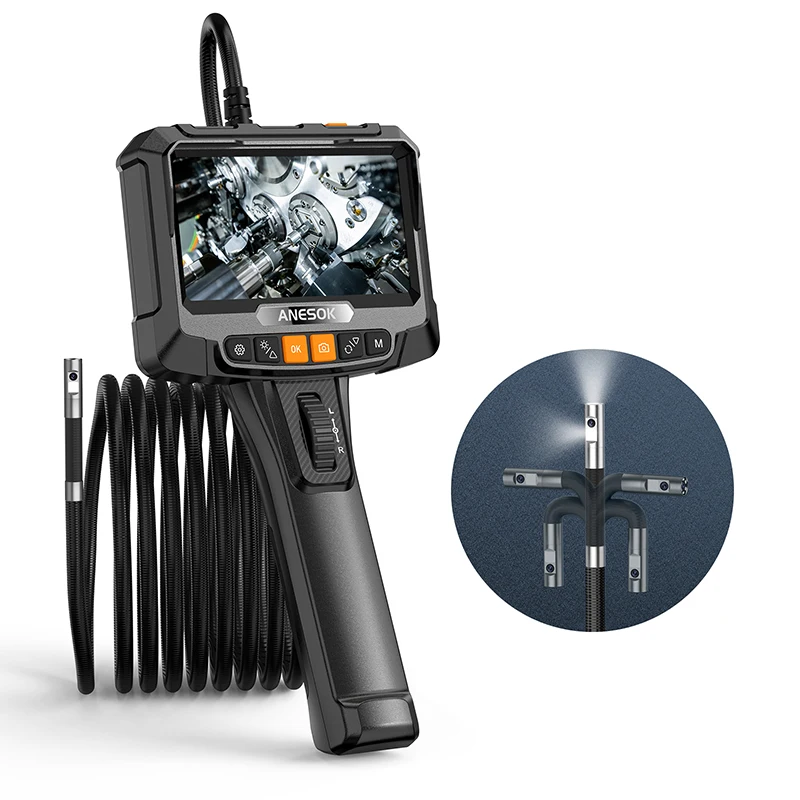 360 ° rotating dual-lens endoscope, 3.9MM 5-inch IPS endoscope inspection camera, automotive mechanical industrial endoscope