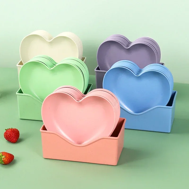 Set di 6 pezzi Piatto a forma di cuore Piatto da torta creativo con vassoio Piatto di osso Piatto di frutta secca Piatto di snack Piatto di caramelle Contenitore Piatto di snack