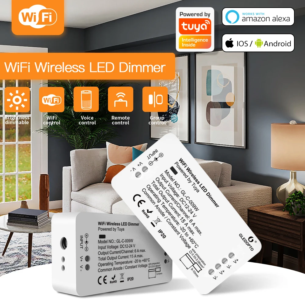Gledopto dxita Alice WiFi LED Controller Dimmer DC12-24V Tuya Smart Life App controllo vocale Dim Single Color Strip Light Alexa