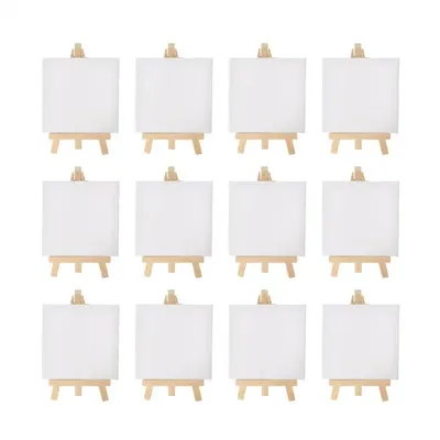 12pcs Artists 5 inch Mini Easel +3 inchx3 inch Mini Canvas Set Painting Kids Craft DIY Drawing Small Table Easel for School