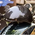 Casco da moto mezzo viso per scooter in fibra di carbonio nero lucido leggero 12K Casco da moto Lente interna scura e trasparente
