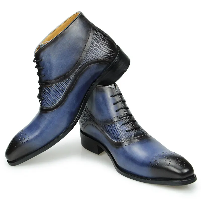 BusinessMen Ankle Boots Handmade With Genuine Cowhide Leather Matches Office Dress Suits Oxford Social Lace Up Male Fashion Boot