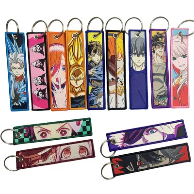 Anime Lanyard Embroidery Jet Key Tag Key chain Manga Chaveiro Pendant Cartoon Keychains Accessories For bag Key ring wholesale