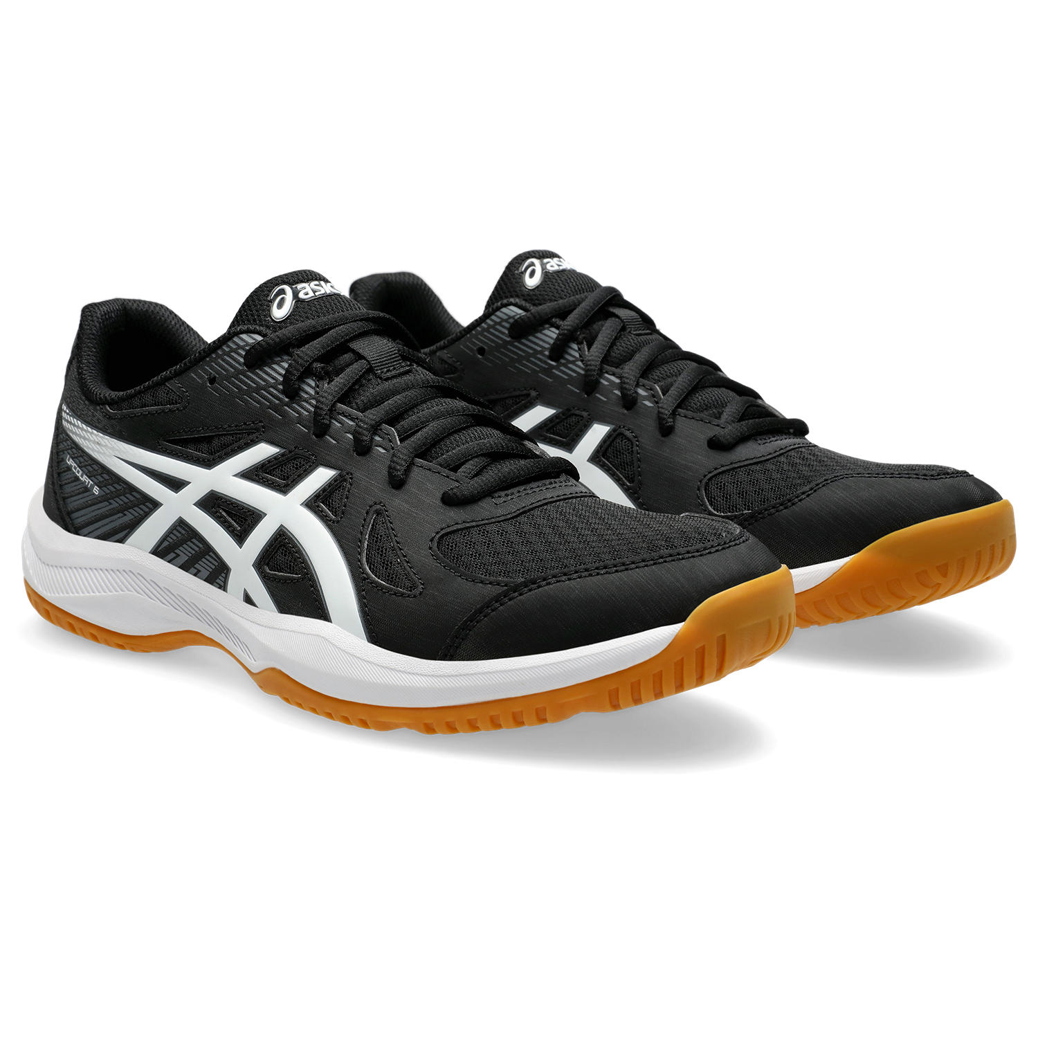 Hallenschuh ASICS "UPCOURT 6", Herren, Gr. 42,5, schwarz-weiß (schwarz, weiß), Synthetik, Textil, Schuhe Hallenschuh, besonders geeignet für Handball und Volleyball