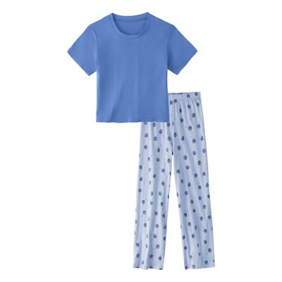 Pyjama BUFFALO, Kinder, Gr. 146/152, blau (blau, gemustert), Jersey, Obermaterial: 100% Baumwolle, bedruckt, Basic, bequem lang, Rundhals, Kurzarm abgesteppte Kante, Homewear-Sets, Schlafanzug mit Top in kürzerer und schmaler Form Image