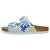 Pantolette DOGO "Stella Pantolette Aeroplanes Damen Sandalen", Damen, Gr. 39, Normalschaft, blau, Lederimitat, Schuhe Schlappen Pantolette, Handgefertigt