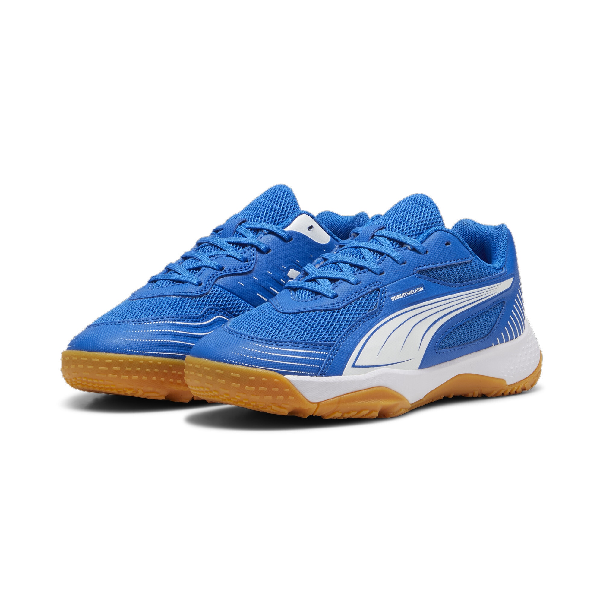 Sneaker PUMA "Solarflash III Hallensportschuhe Jugendliche", Kinder, Gr. 35,5, blau (team royal weiß blau), Obermaterial: Textil, Synthetik; Futter: Textil; Innensohle: Textil; Laufsohle: Gummi, Schuhe Sneaker