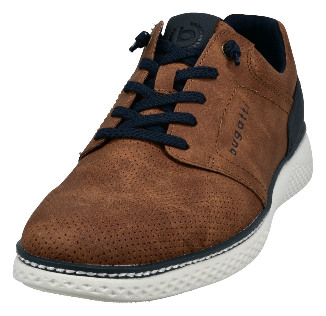 Slip-On Sneaker BUGATTI, Herren, Gr. 40, braun (cognacfarben), Lederimitat, kontrastfarbene Details, Schuhe, Halbschuh, Freizeitsneaker mit Perforation, elastische Schnürsenkel