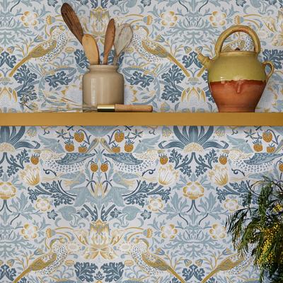 Vliestapete "Strawberry Thief", blau (hellblau), B:0,52m L:10m, Vlies, WILLIAM MORRIS AT HOME, Tapeten, Design Tapeten Image