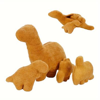 TEMU 4pcs Dino Nugget Pillow Set - Large Chicken Nugget Plush With 3 Dino Plush Toys, Creative Dinosaur Stuffed Animal Doll, Dinosaur Theme Party Decoration, As , Chrismas Gift