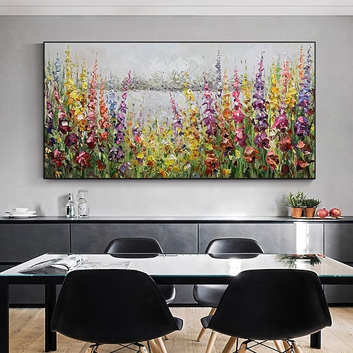 Mintura handgefertigte Blumen-Landschaftsölgemälde auf Leinwand, Wandkunst, Dekoration, modernes Bild für Heimdekoration, gerolltes, rahmenloses, ungedehntes Gemälde Image