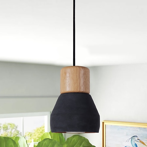LED-Pendelleuchte, Holz, Kunst, Zement, Beton, Hängelampe, einfaches Café, Restaurant, Bar, Pendelleuchte, E27-Lichtquelle, Metall, Eisen, Kunst-Droplight, Taschenlampe, Beton-Deckenleuchte, 110–240 V Image